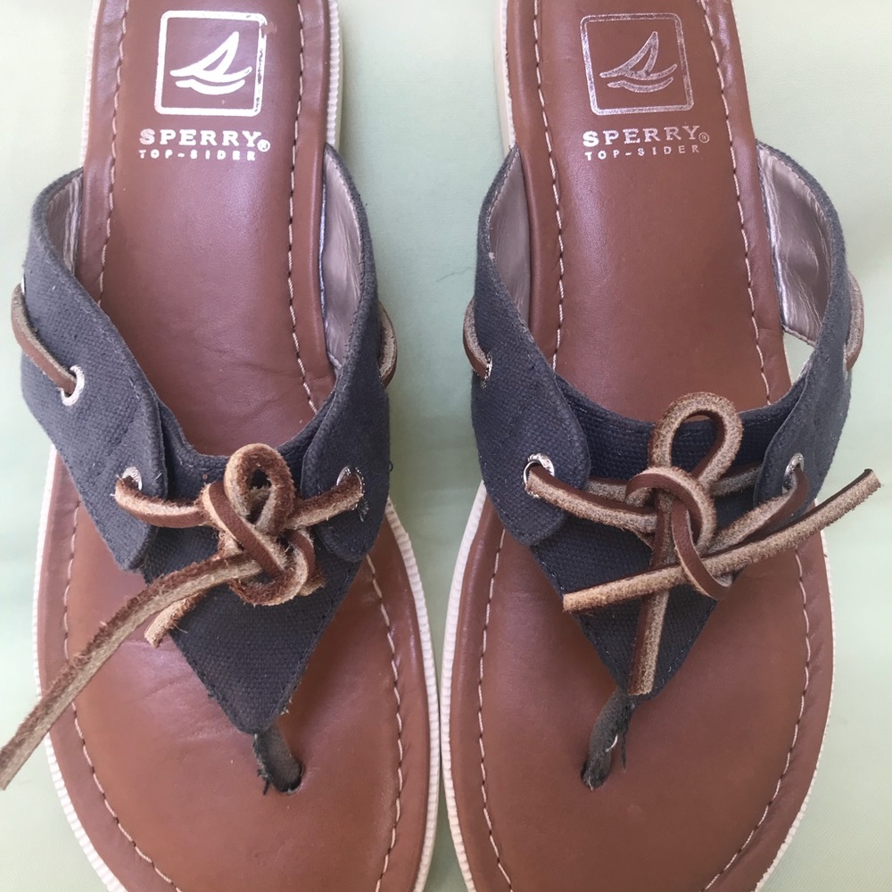 Sperry Topsider NAVY Canvas Flip Flops Sz 7.5
